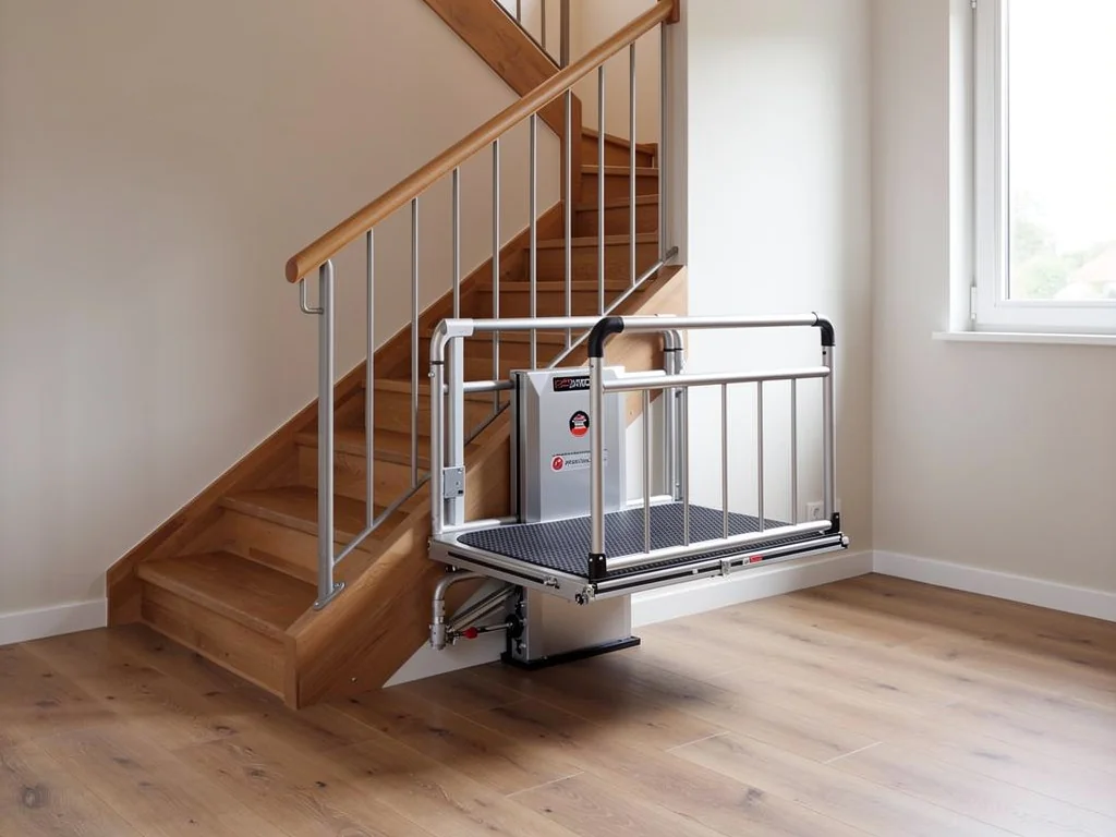 Plateforme élévatrice motorisée pour fauteuil roulant le long d'un escalier intérieur